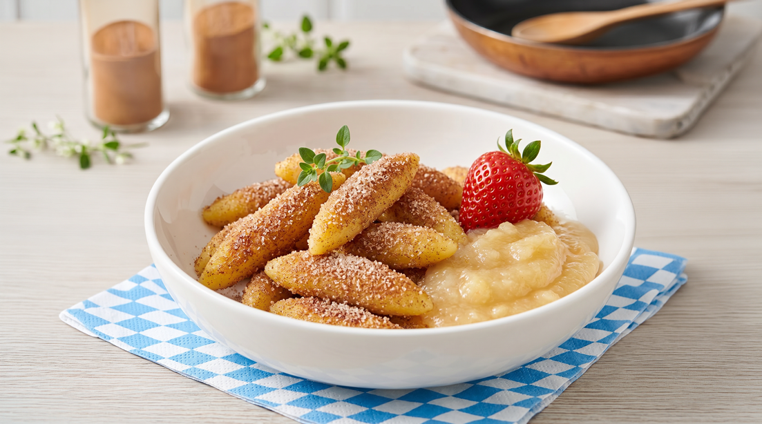 Schupfnudeln mit Zimtzucker und Apfelmus