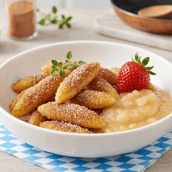 Schupfnudeln mit Zimtzucker und Apfelmus